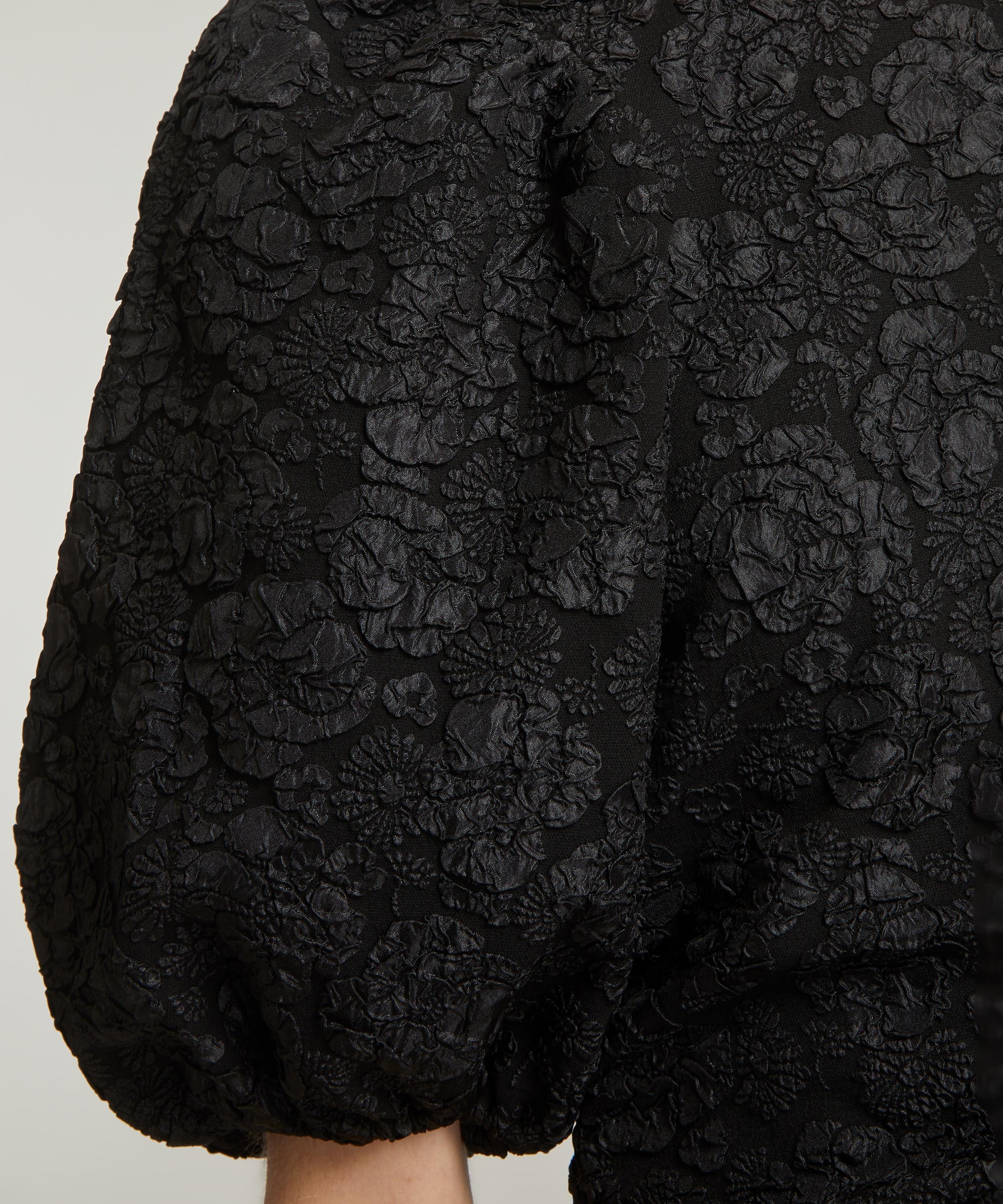 Black Jacquard Puff-Sleeve Midi Dress - 5