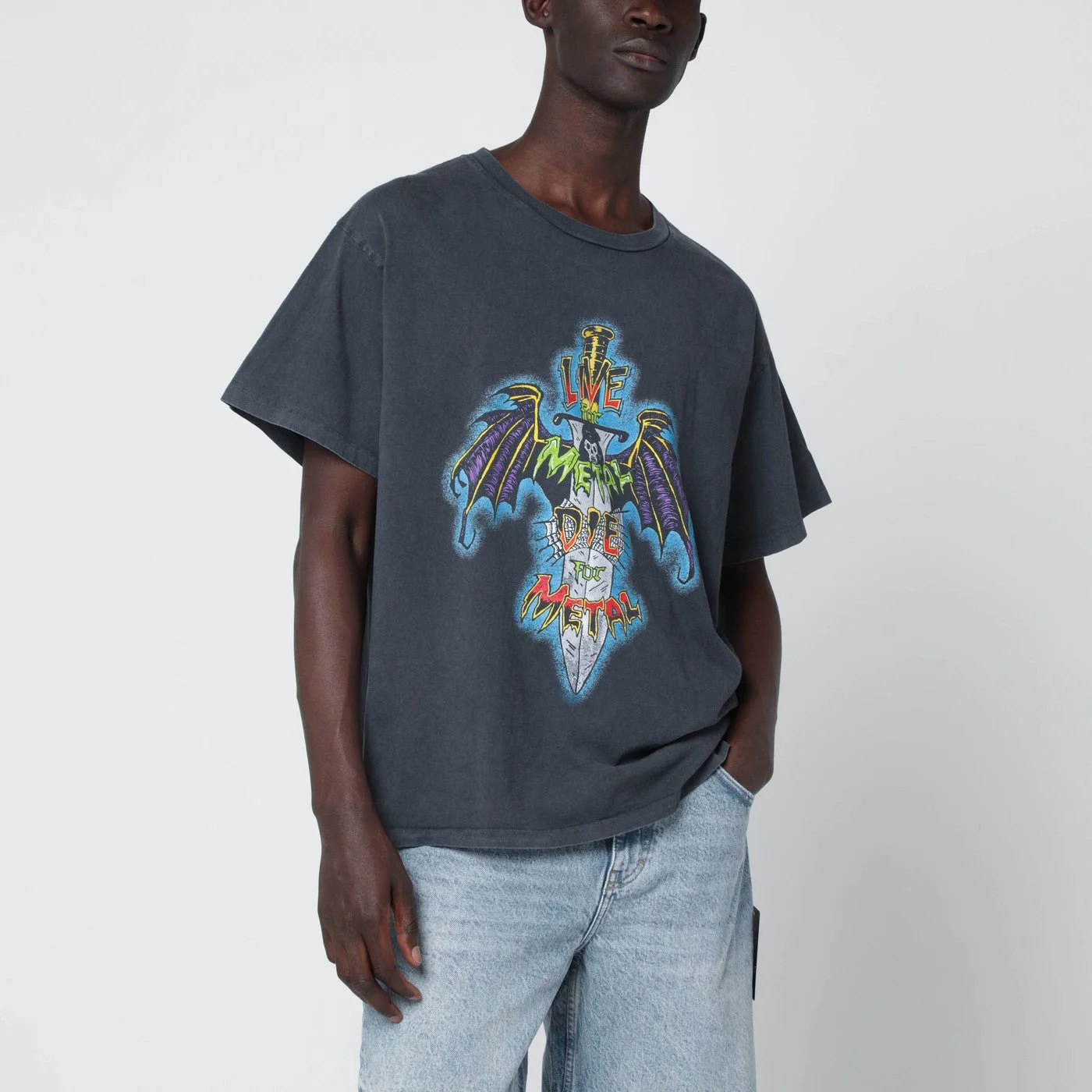 Black Live For Metal vintage-effect T-shirt - 1