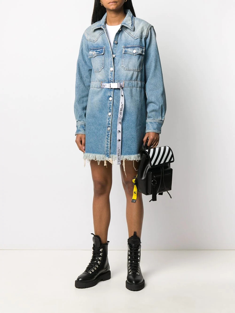 frayed Industrial belted denim dress - 2