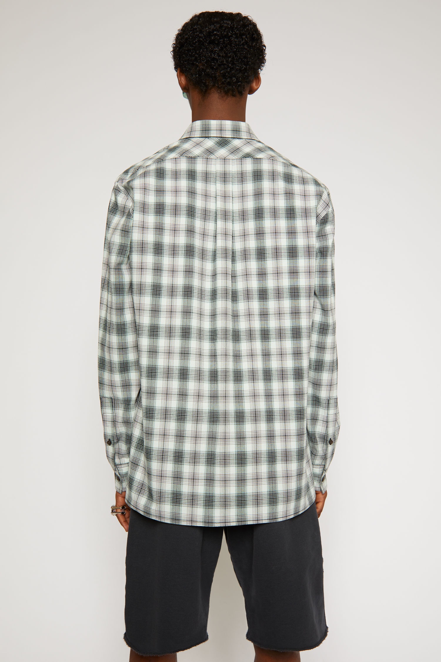 Checked flannel shirt black/mint blue - 3