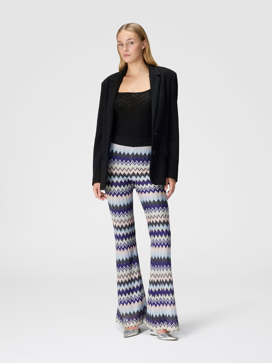 Flare trousers in zig zag lamé viscose - 2