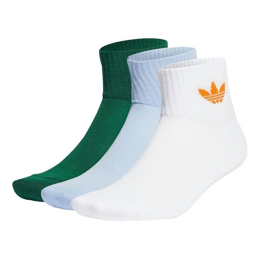adidas Mid Ankle Socks 3-Pairs 'White Blue Green' HY1005 - 1