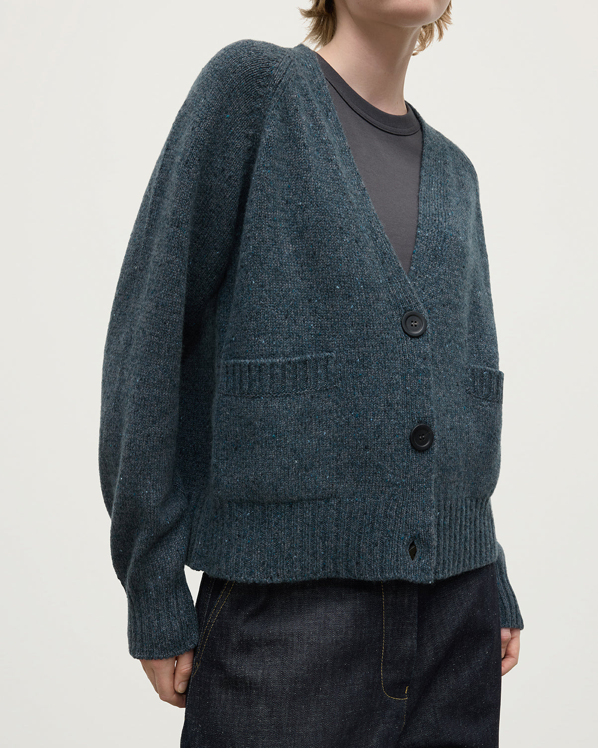 Donegal Cashmere Blue V Neck Cardigan - 5