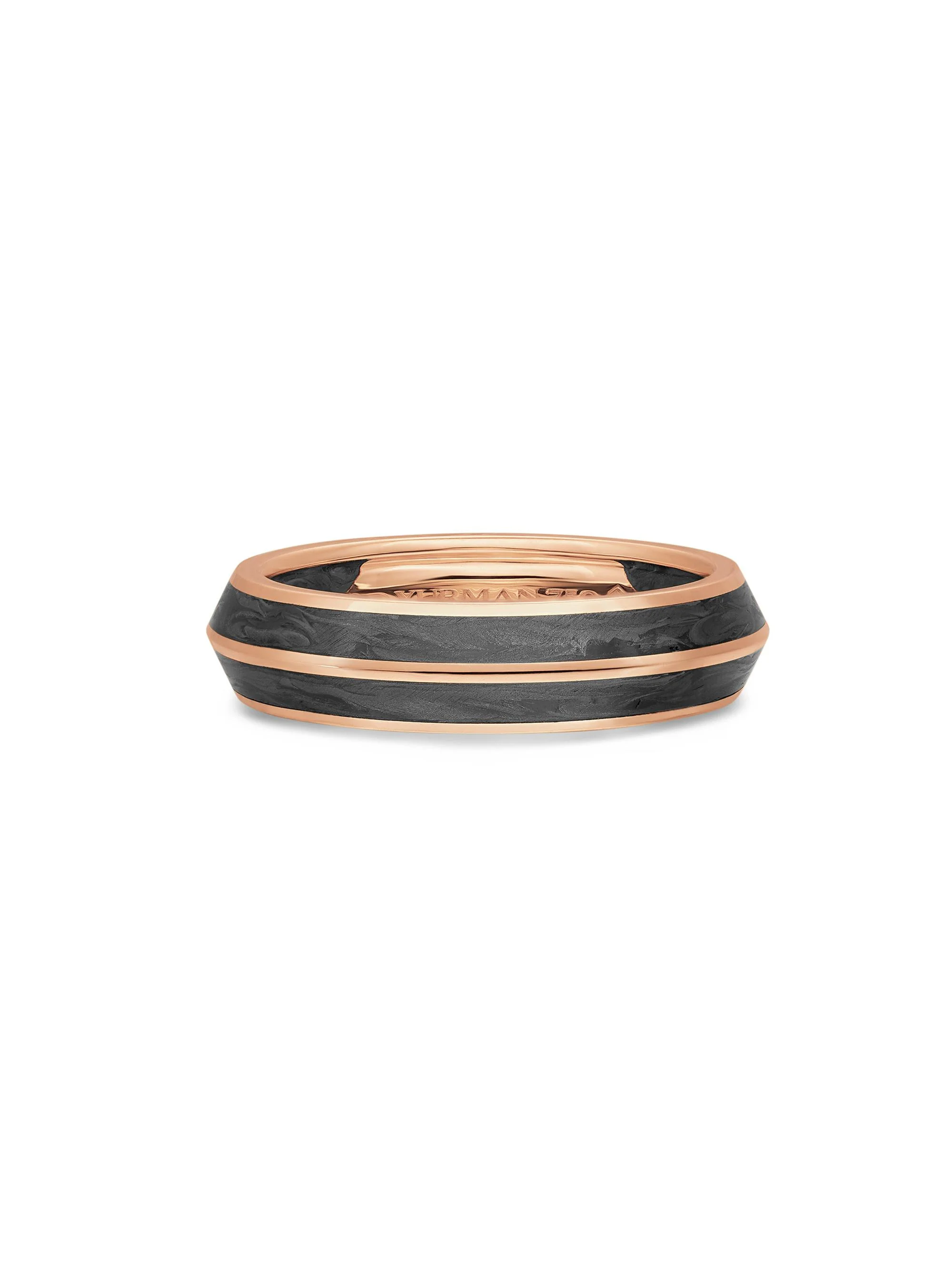 Men's Knife Edge Band Ring in 18K Rose Gold - Forged Carbon - 1