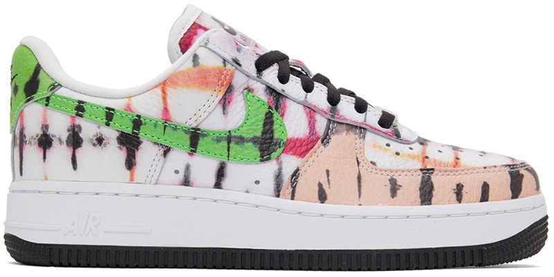 White & Pink Tie-Dye Air Force 1 Sneakers - 1