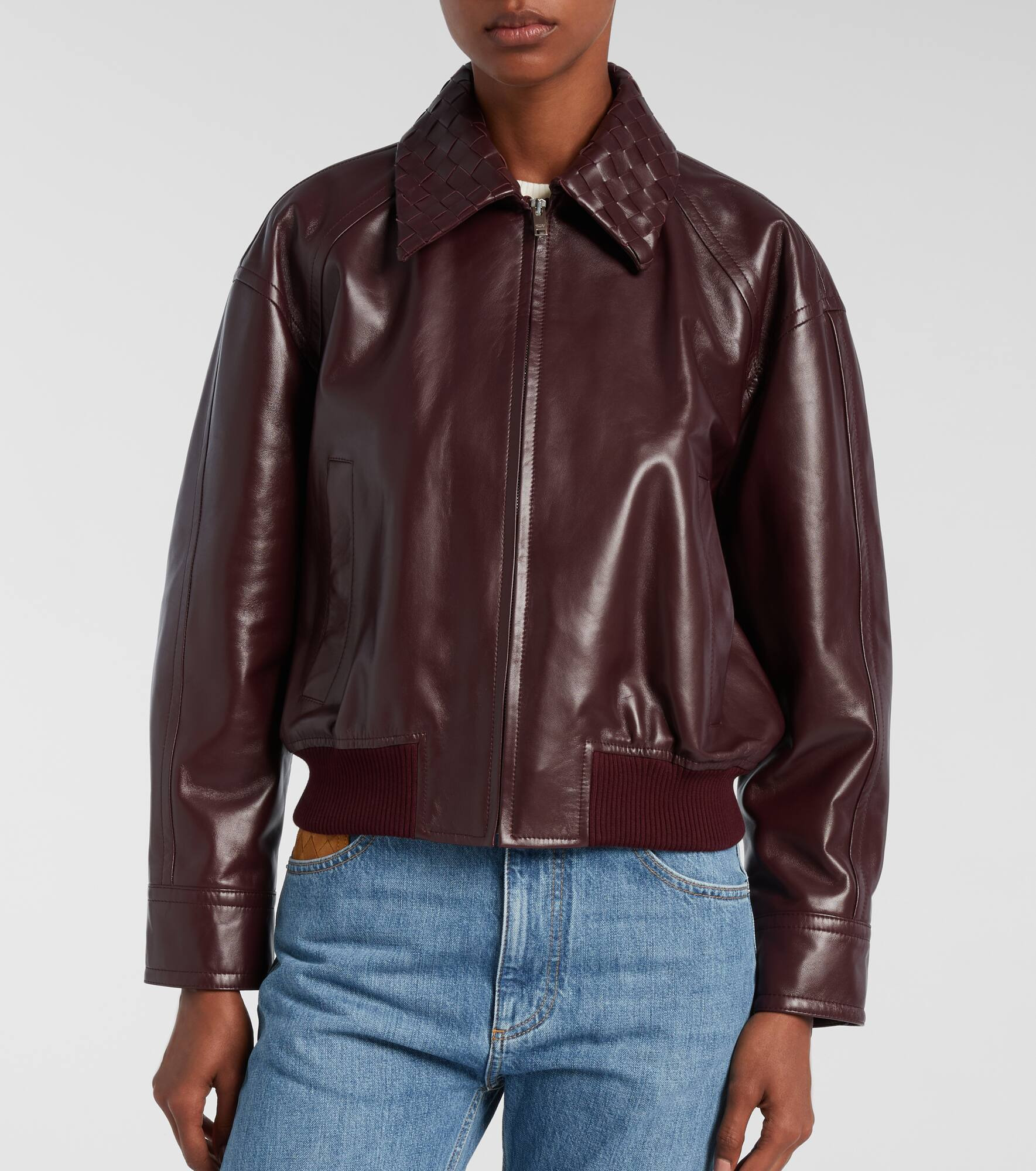 Intrecciato leather blouson jacket - 6