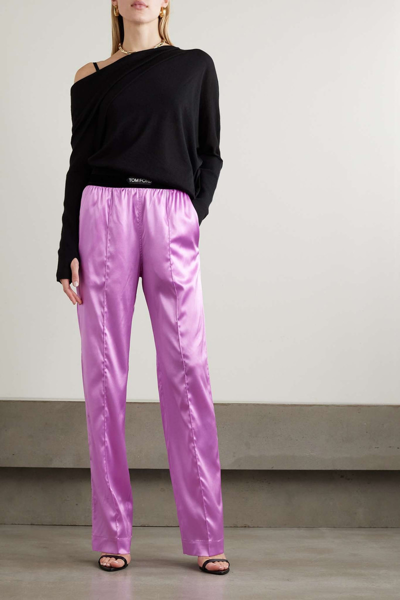 TOM FORD Jacquard-trimmed stretch-silk satin wide-leg pants outlook