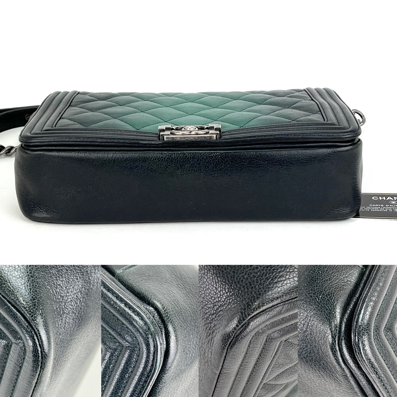 CHANEL Bag Dark Green Ombre Quilted Glazed Leather Large Boy Authentic preowned - 2