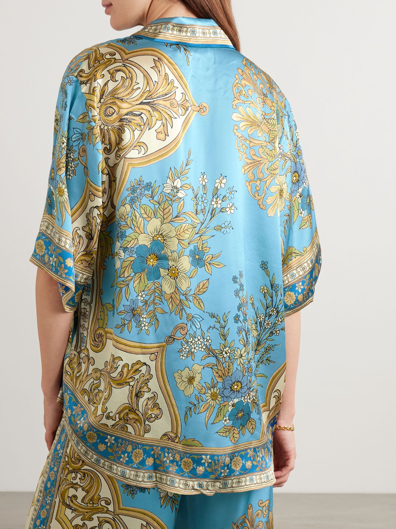 Cassie printed silk-satin shirt Blue - 3