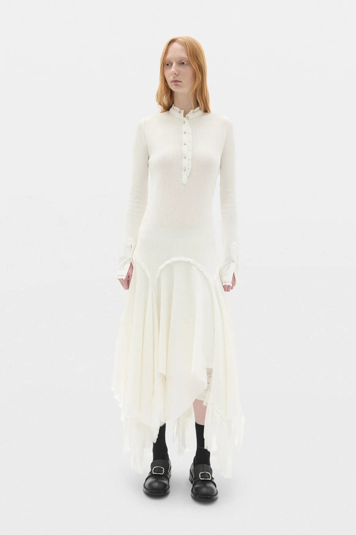 Tessie Fitted Serafino Dress with Chiffon Ruffles - 1