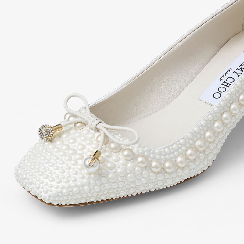 Elme 45 White Pearl Embellished Satin Pumps 4