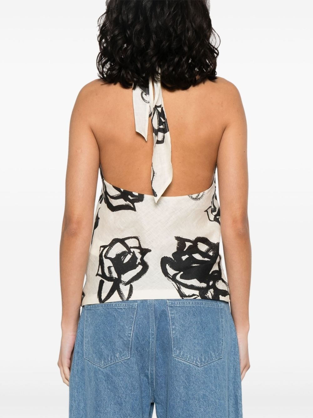 floral linen halterneck top - 4