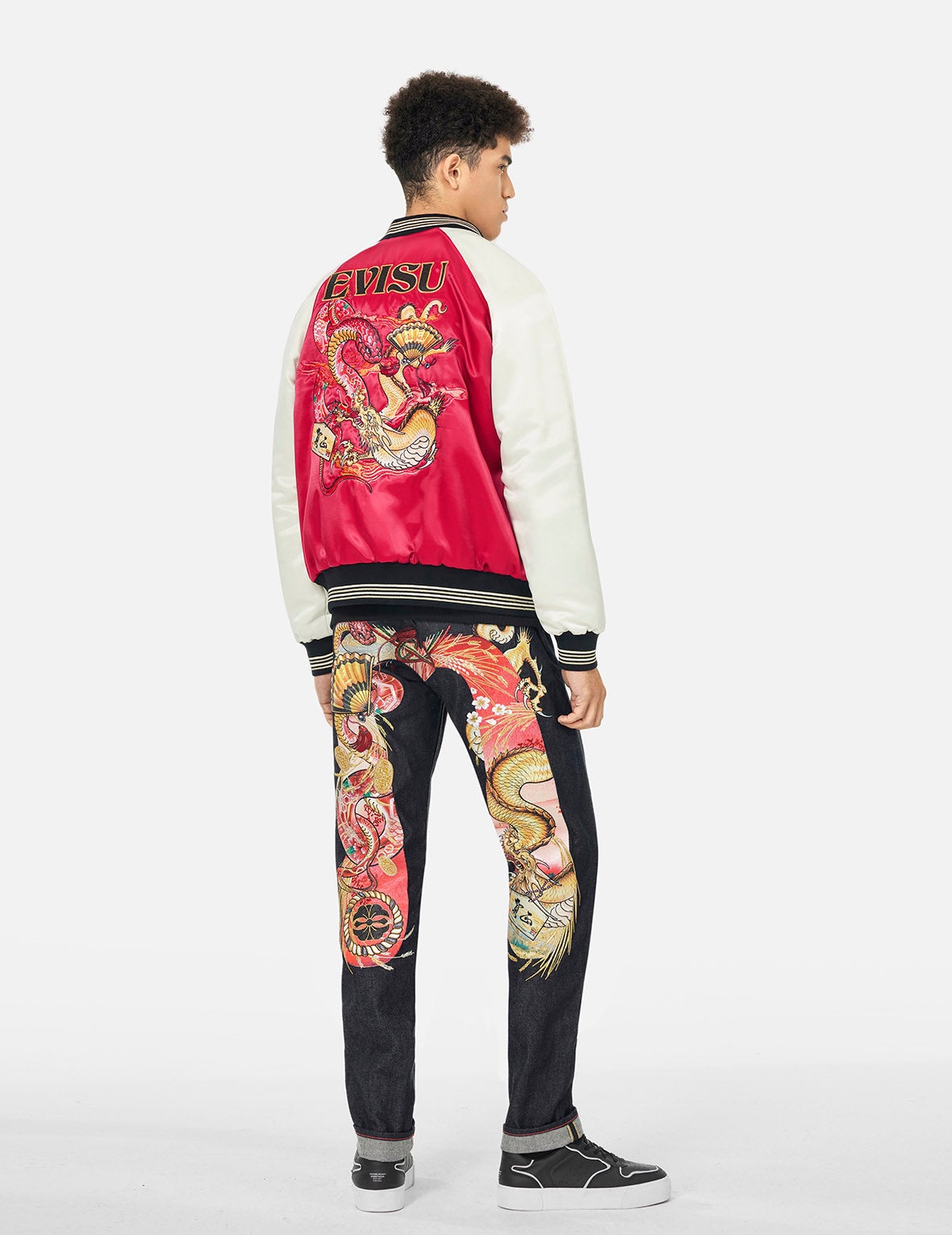 Soaring Snake Embroidery and Traditional Japanese Totem Prints Reversible Relax Fit Souvenir Jacket - 3