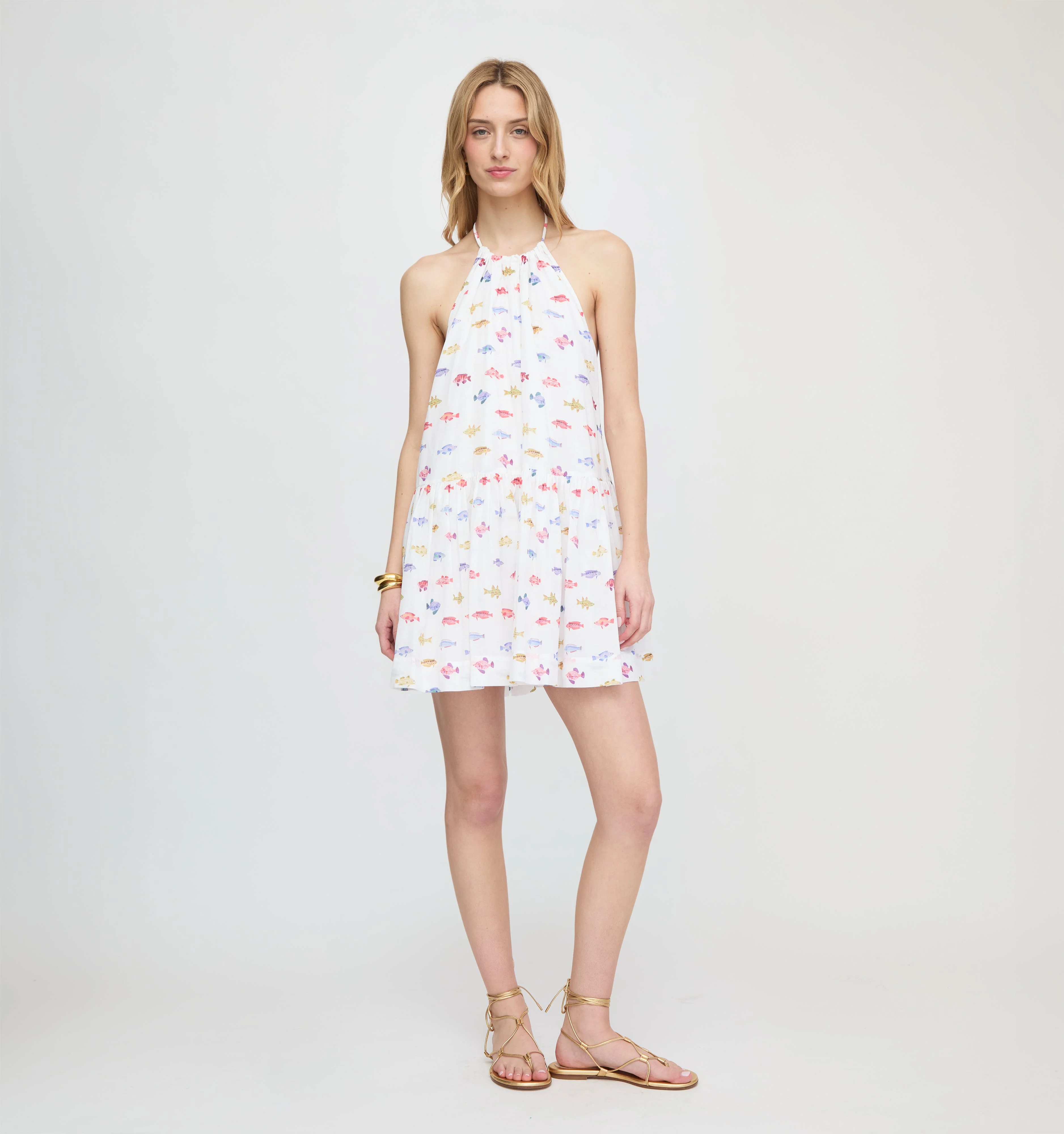 The Sol Tunic Dress - White Rainbow Fish - 1