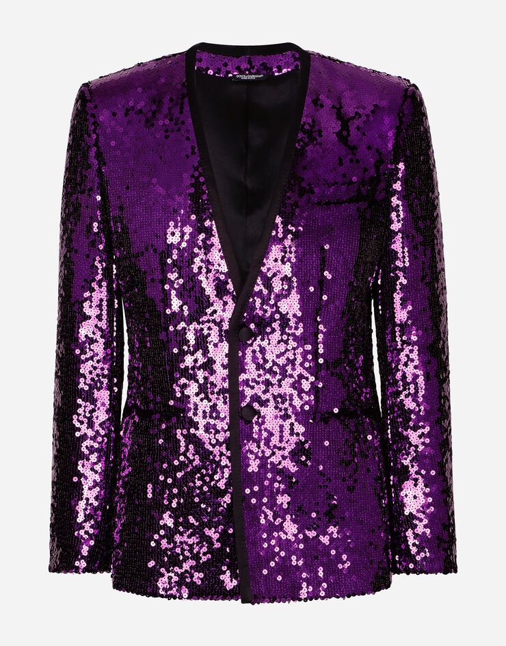 Sequined Sicilia-fit jacket with satin piping - 1