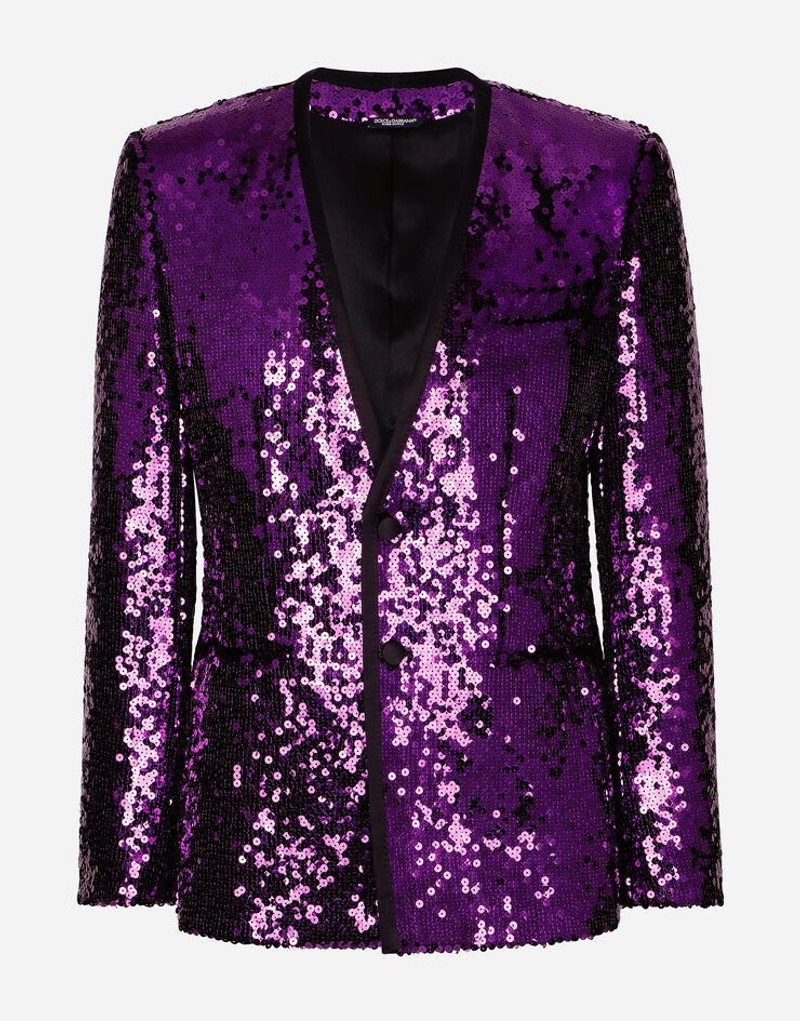 Sequined Sicilia-fit jacket with satin piping 1