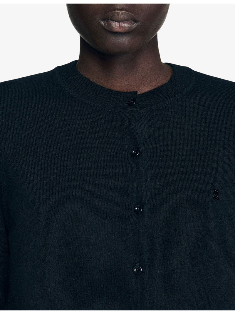 Round-neck ruffle-cuff wool and cashmere cardigan 5