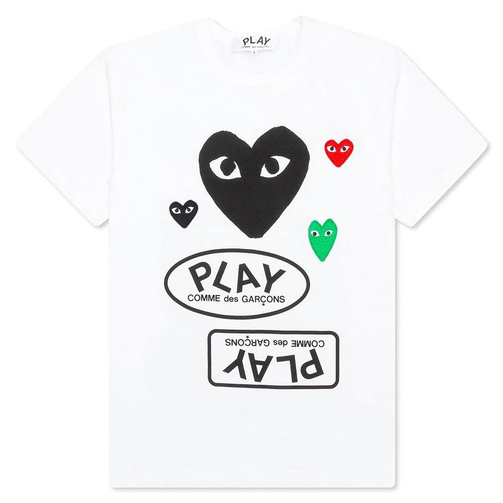 COMME DES GARCONS PLAY WOMEN'S BLACK MULTI LOGO S/S T-SHIRT - WHITE - 1