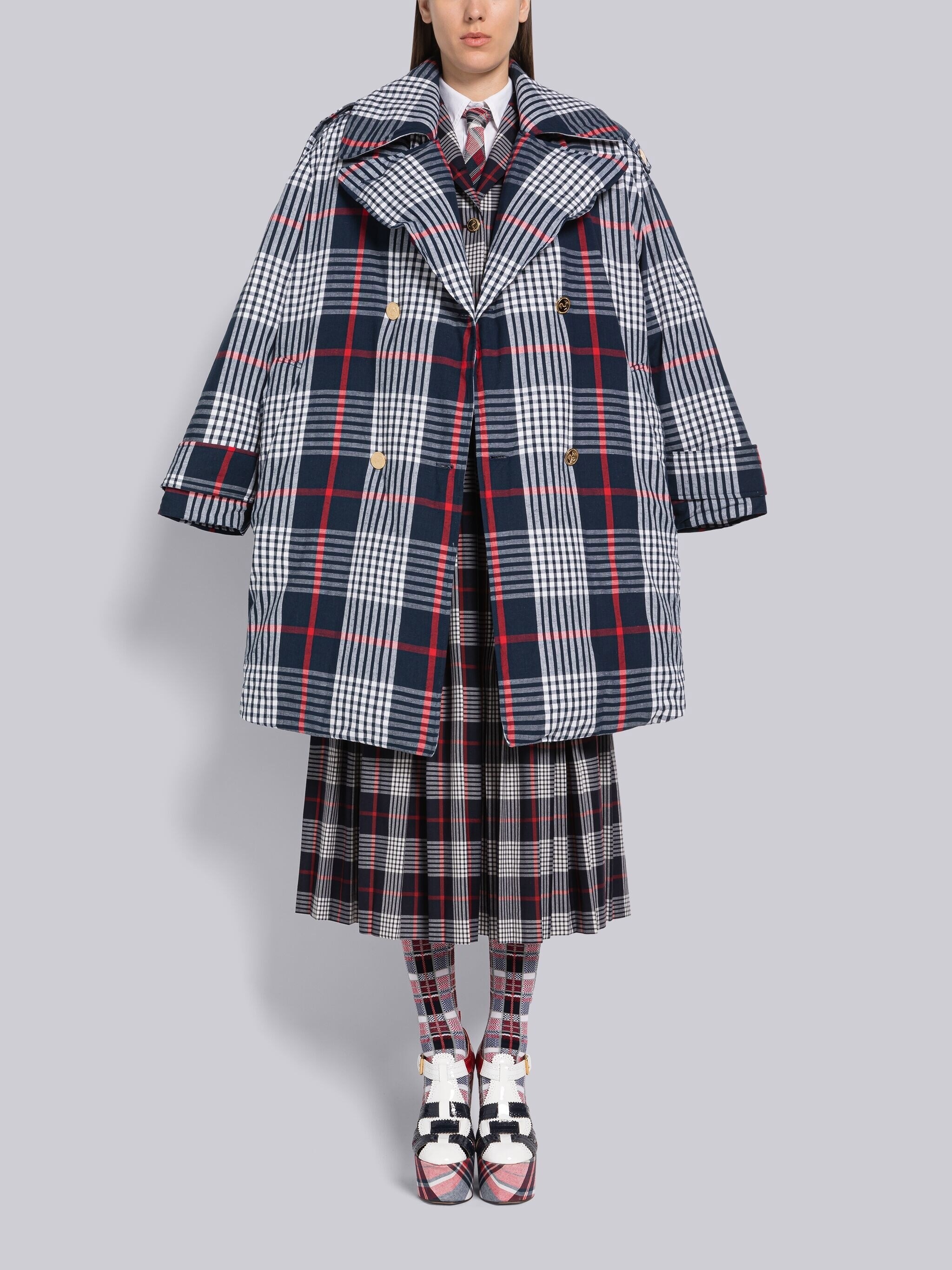Hairline Check Calf Length Pleated Skirt - 4