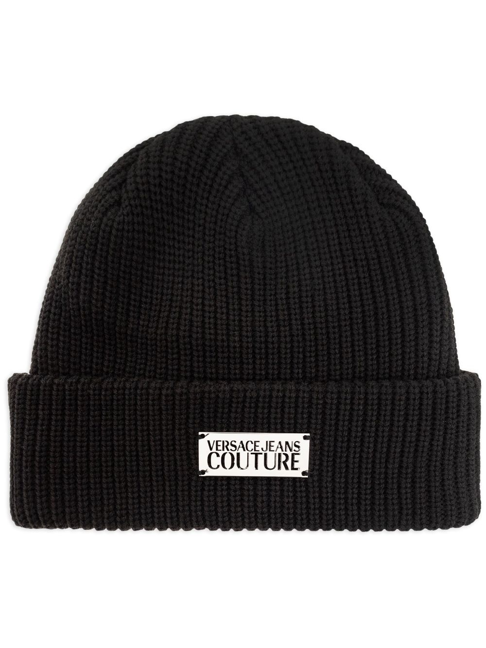 logo-plaque knitted beanie - 1