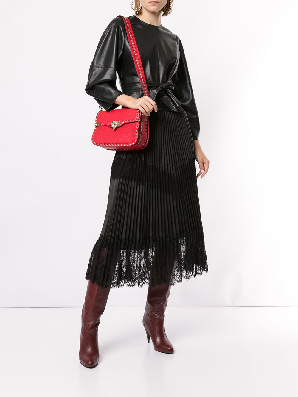 pleated lace trim midi skirt - 2