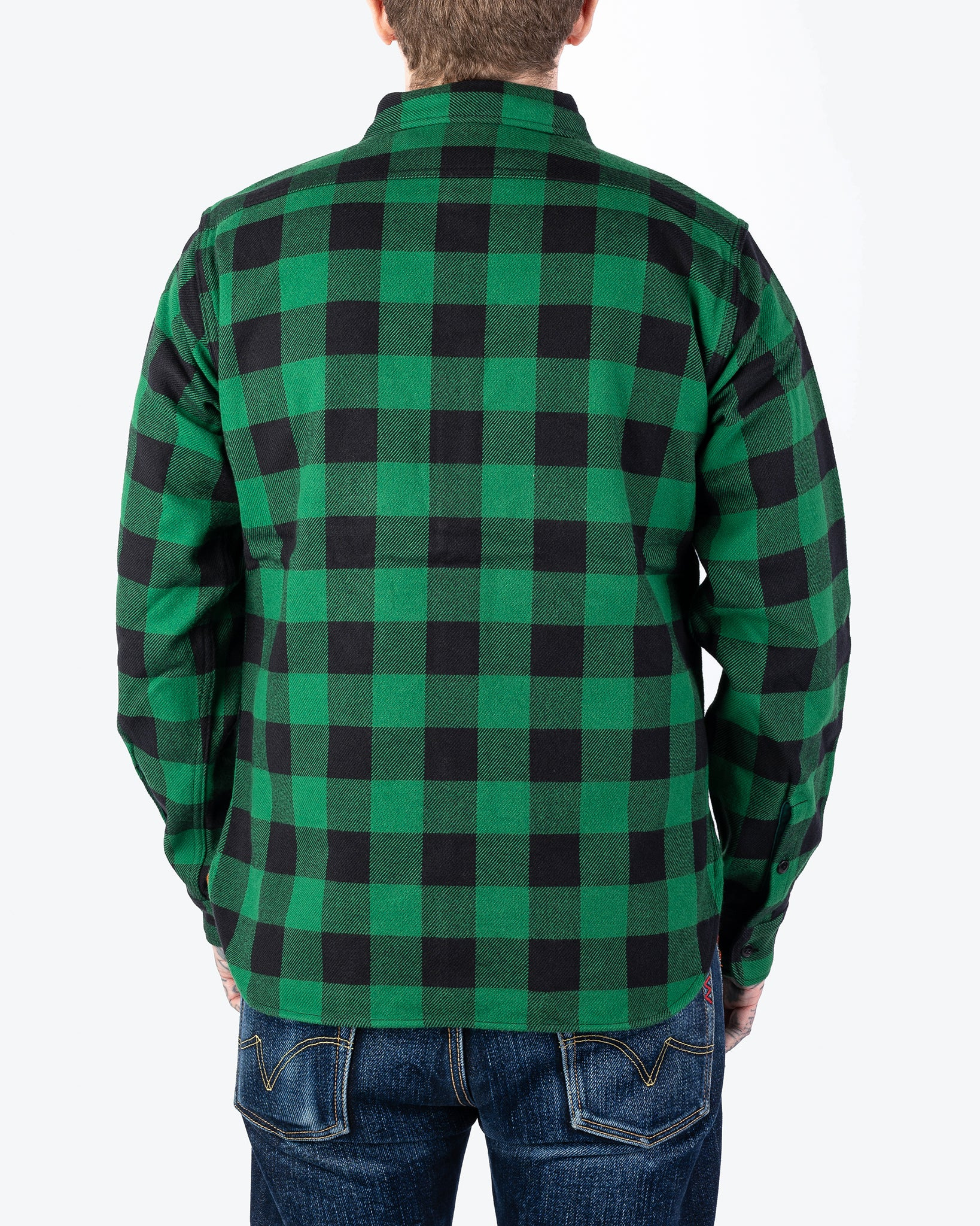 IHSH-244-GRN Ultra Heavy Flannel Buffalo Check Work Shirt - Green/Black - 3