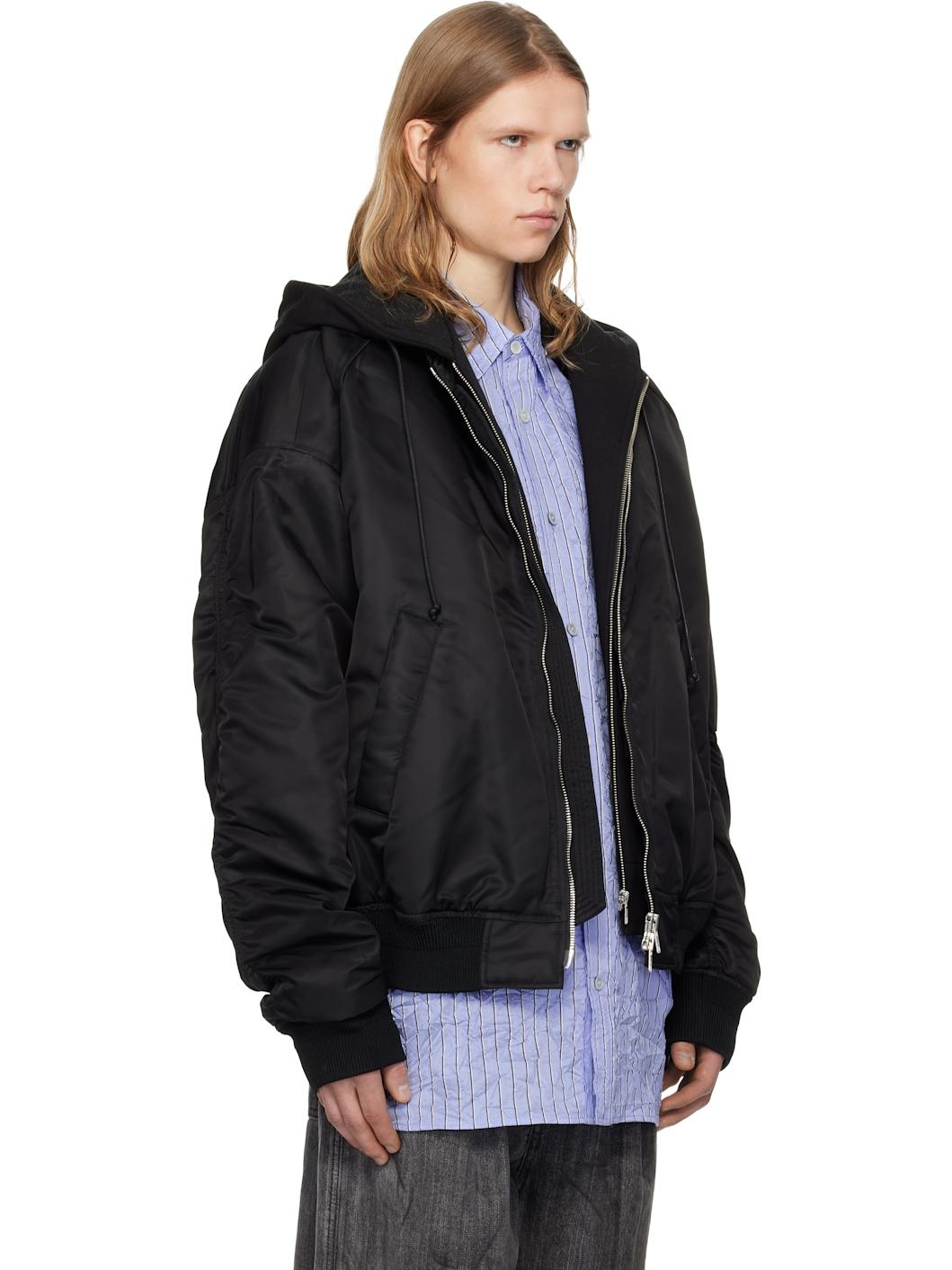 Juun. J Black Hood Detachable MA-1 Bomber Jacket - 2