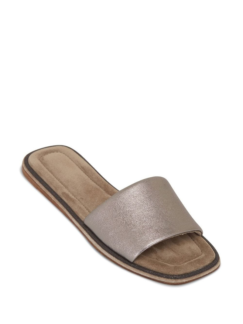 Brunello Cucinelli square-toe leather flat sandals outlook