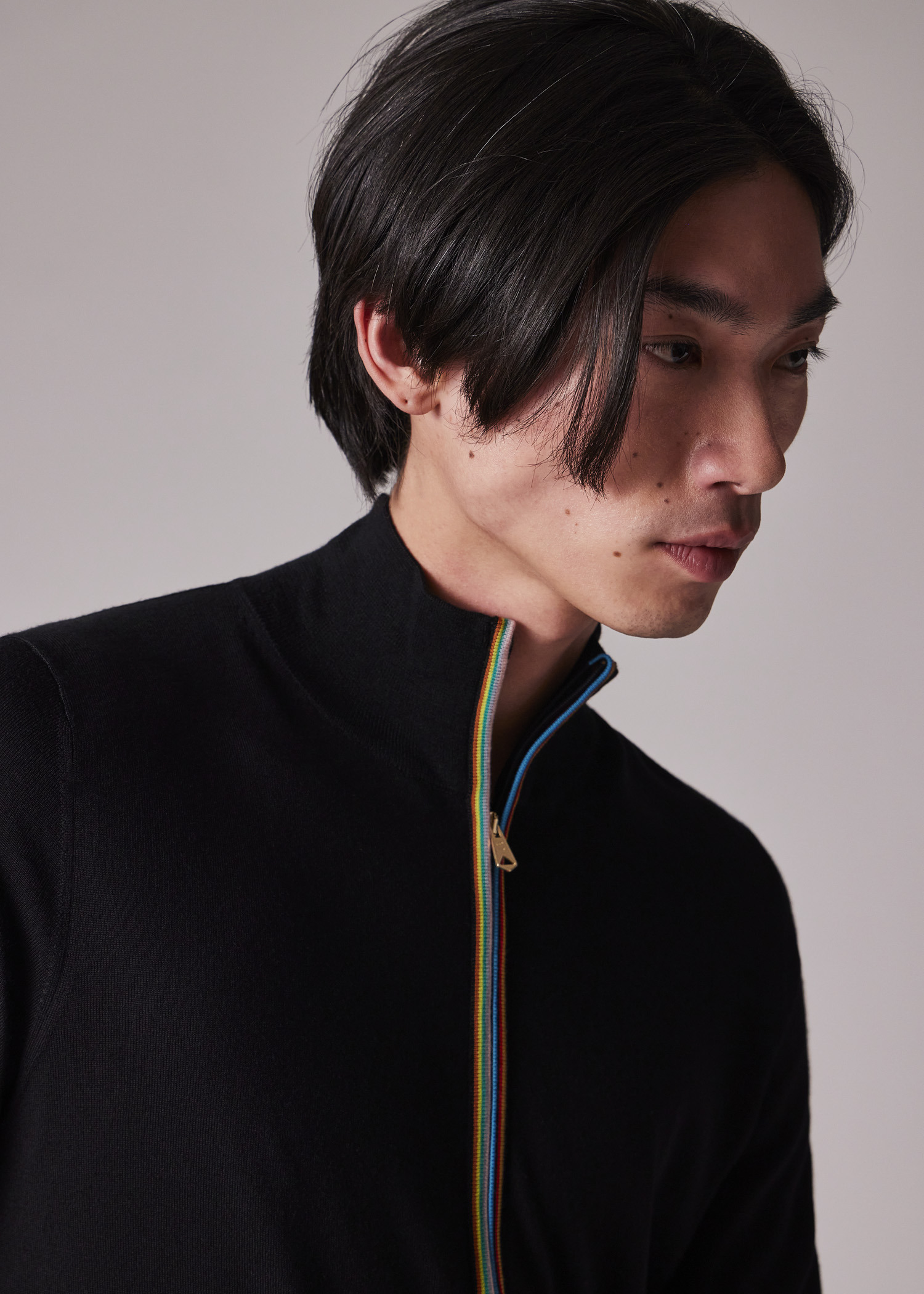 Black Washable Merino Wool 'Signature Stripe' Zip Cardigan - 7