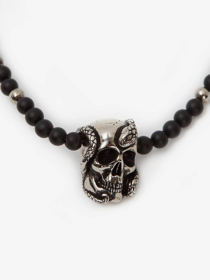 Beads And Skull Short Necklace in Antique Silver - 2