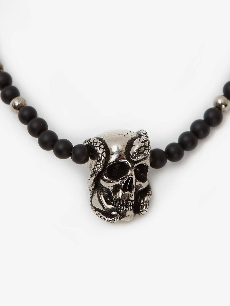 Alexander McQueen Beads And Skull Short Necklace in Antique Silver outlook