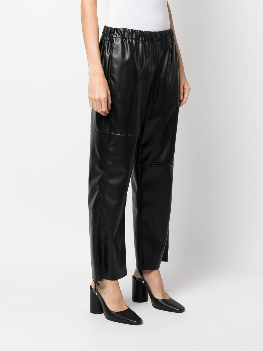 elasticated-waistband faux-leather trousers - 3