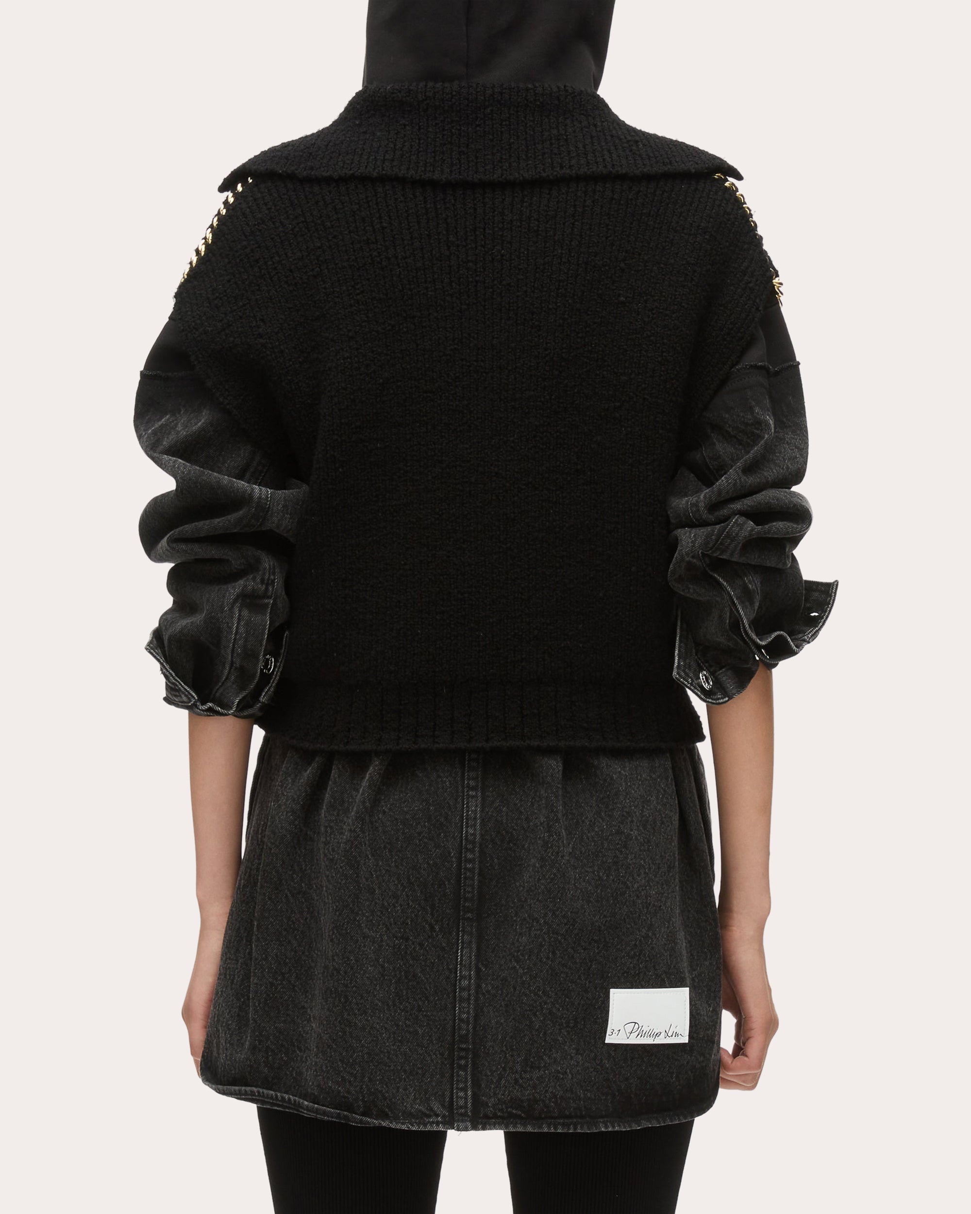 Cropped Chain-Embellished Wool Bouclé Knit Sweater - 2