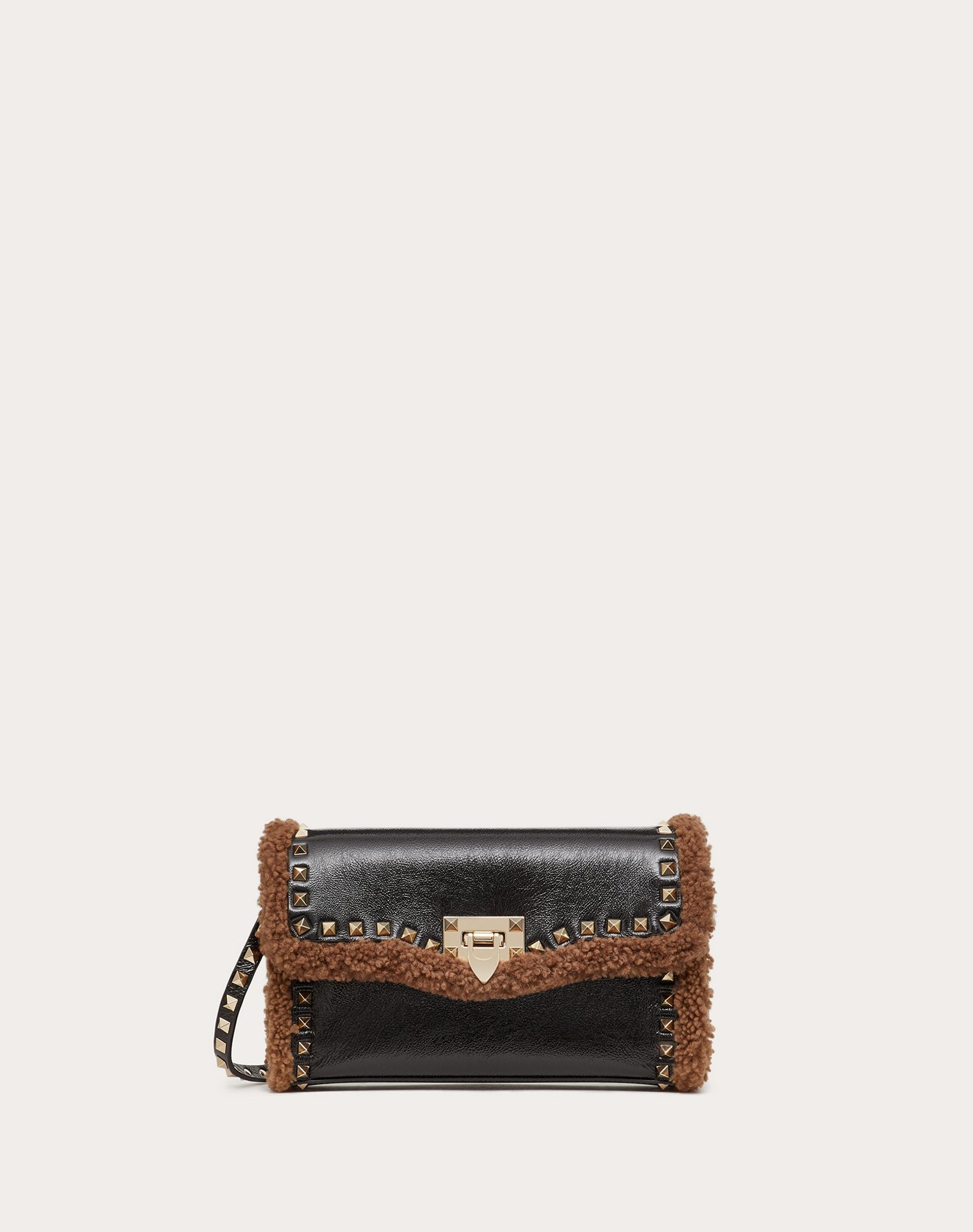 Small Rockstud Naplak Calfskin and Shearling Crossbody Bag - 1