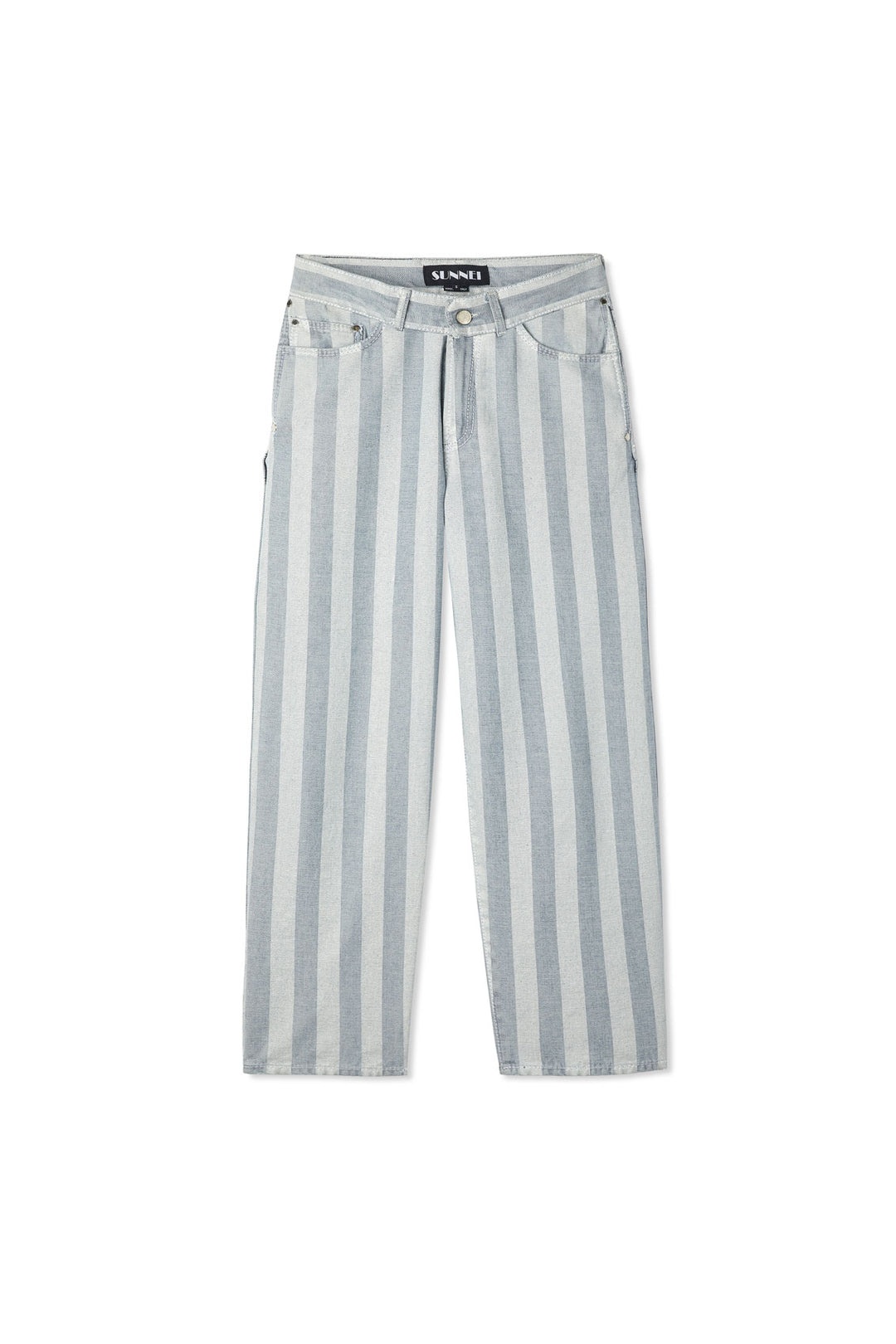 WHITE STRIPED DENIM PANTS - 1