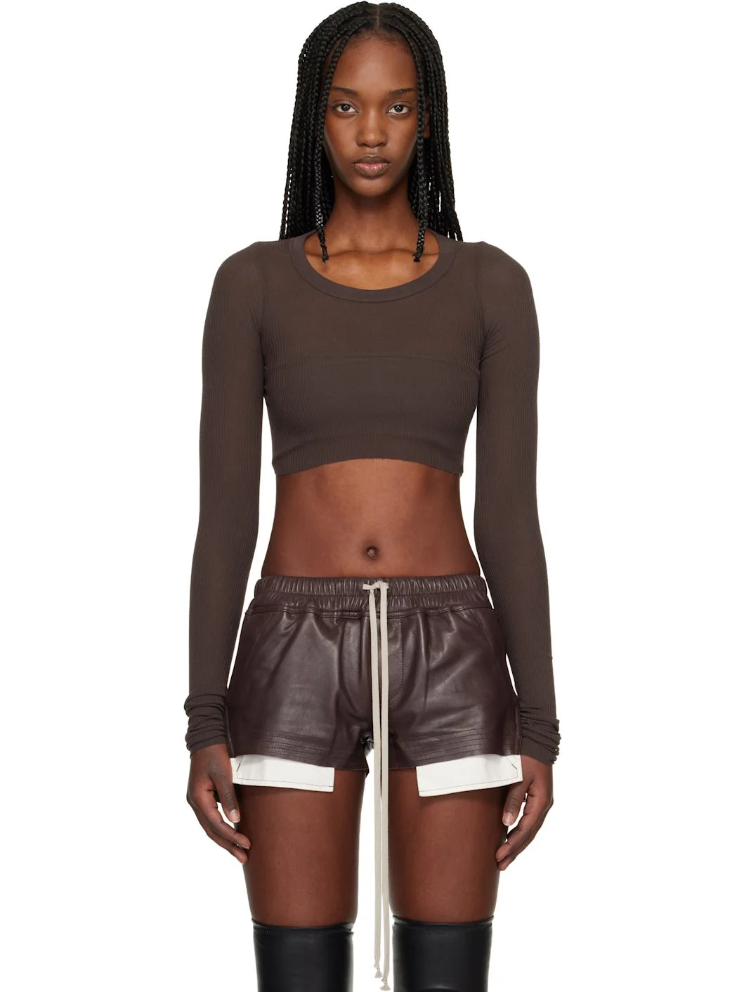 Brown LS Crop T-shirt - 1