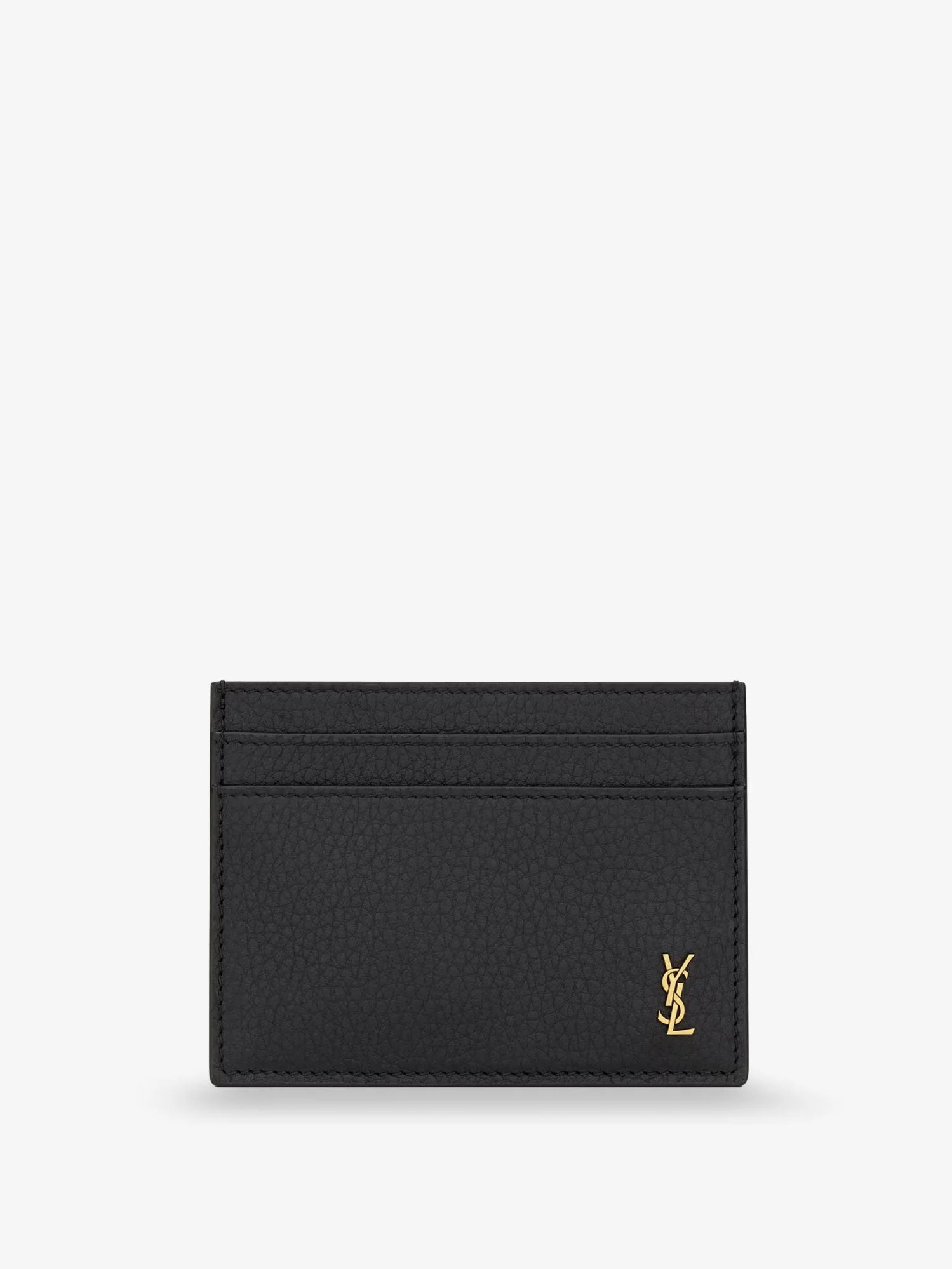 Saint Laurent Tiny Cassandre Hammered Leather Card Holder Black - 1
