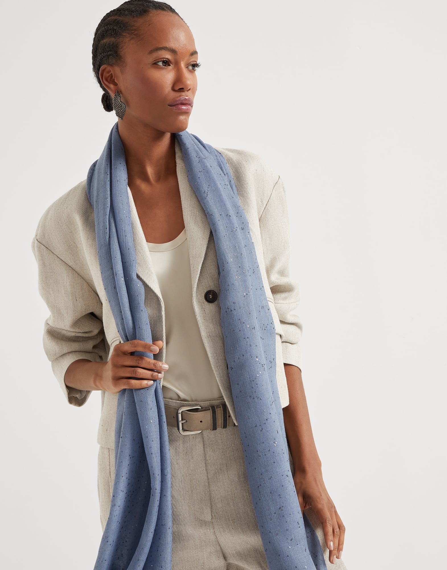Lightweight cashmere and silk Diamond yarn knit scarf - 4