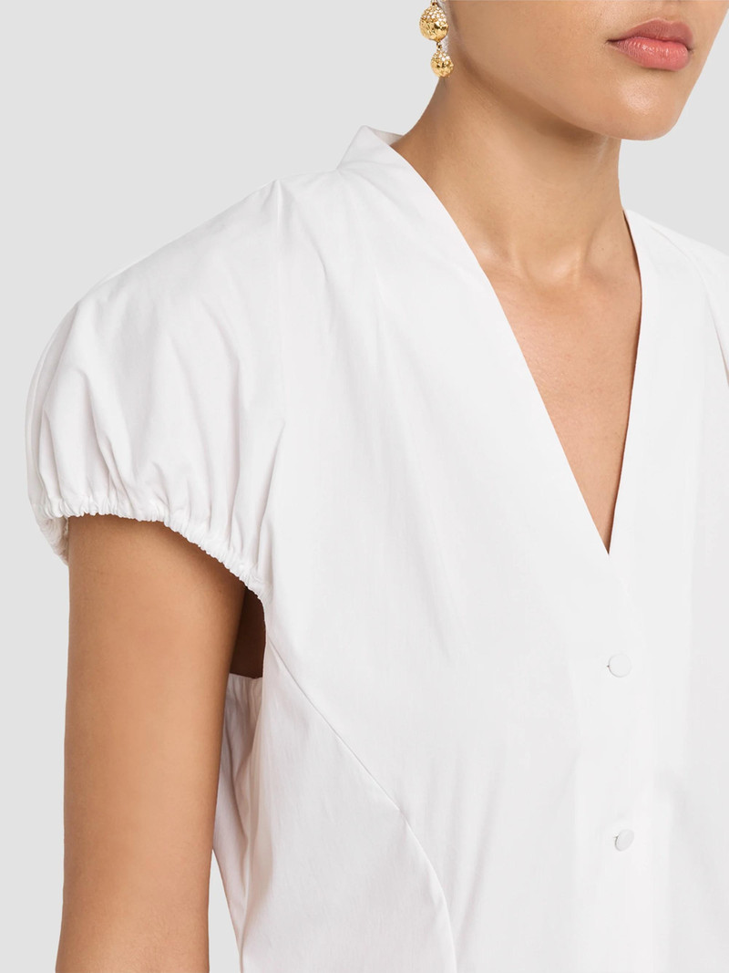Women's V-Neck Cotton Poplin Button-Down Shirt - White 5