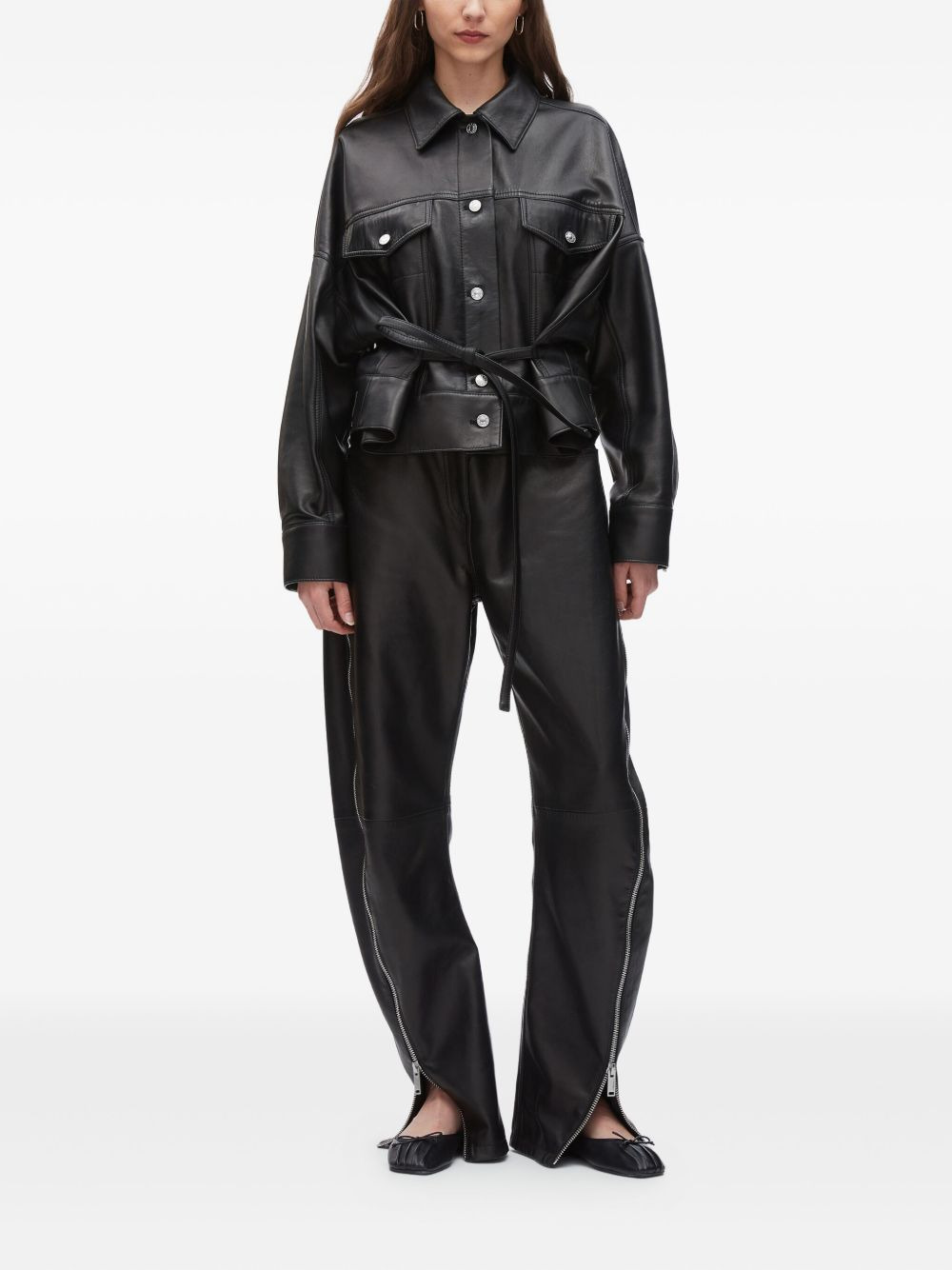 belted leather shirt jacket - 2