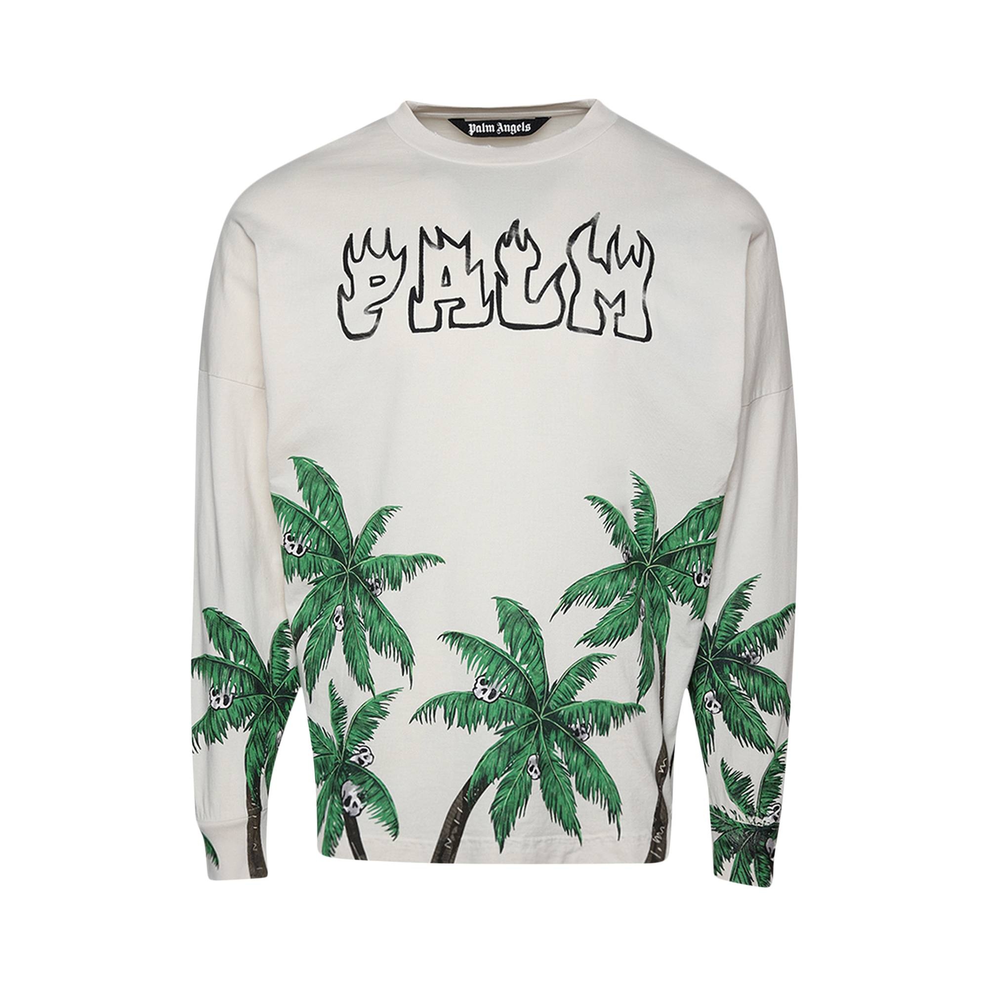Palm Angels Palms And Skull Over Tee Long-Sleeve 'White/Green' - 1