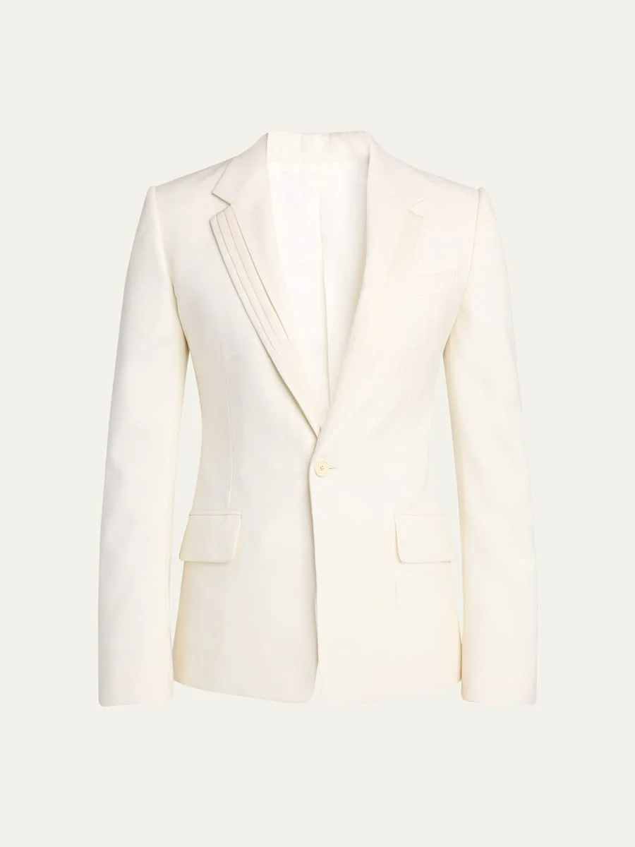 Men's Wool Pleated-Lapel Single-Breasted Dinner Jacket - 1