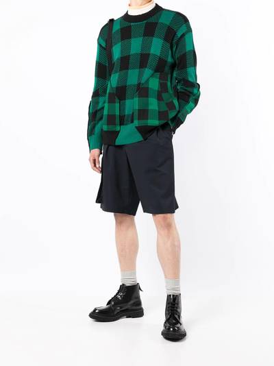 sacai check-print crew neck jumper outlook