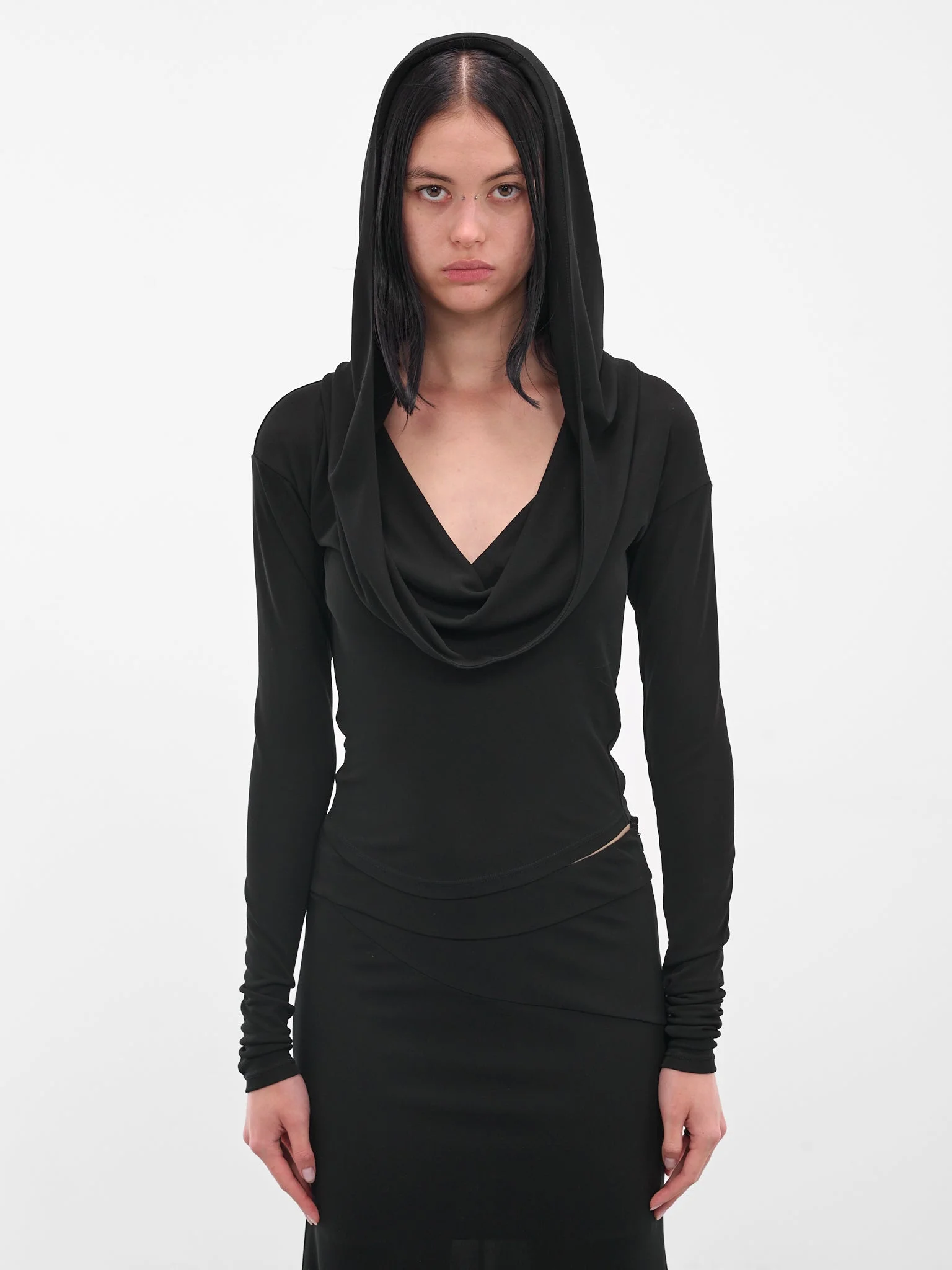 Black Hooded Long Sleeve Top - 1