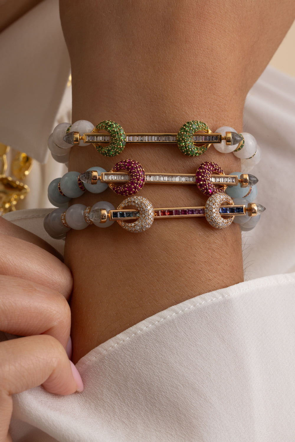 Diamond Rainbow Moonstone Chakra Bracelet - 3
