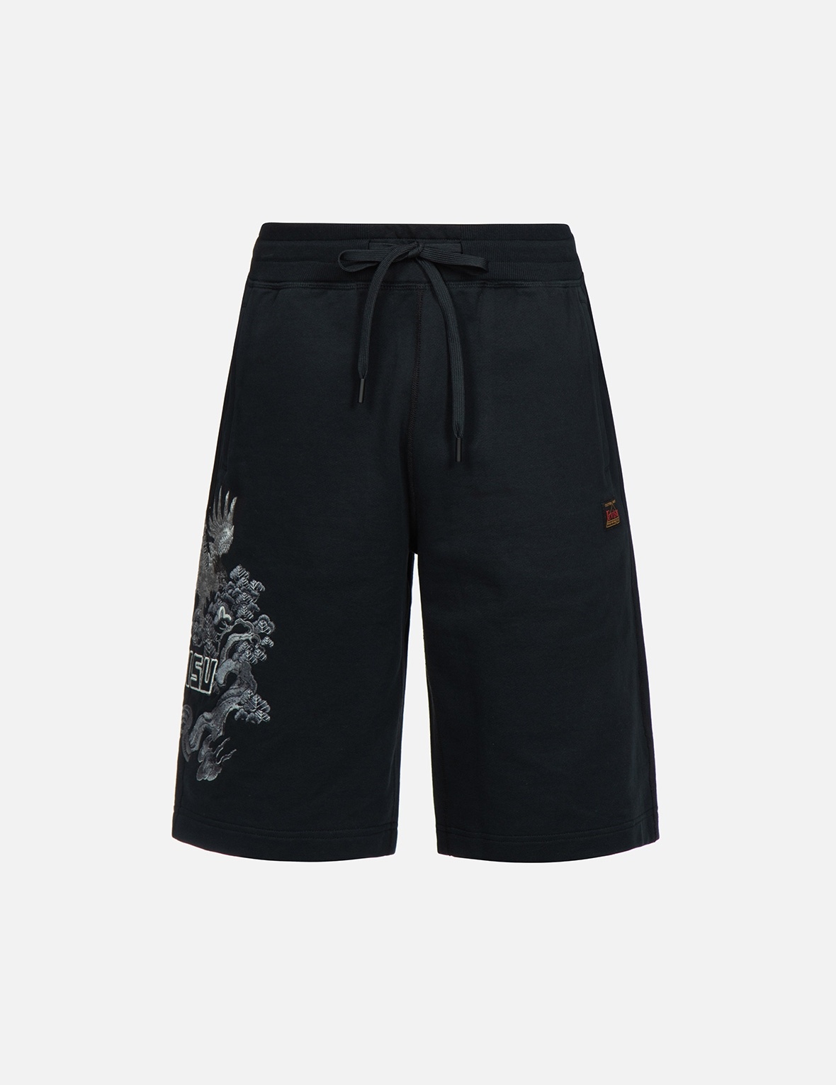 EAGLE AND PINE TREE GRAPHIC EMBROIDERY SWEAT SHORTS - 2