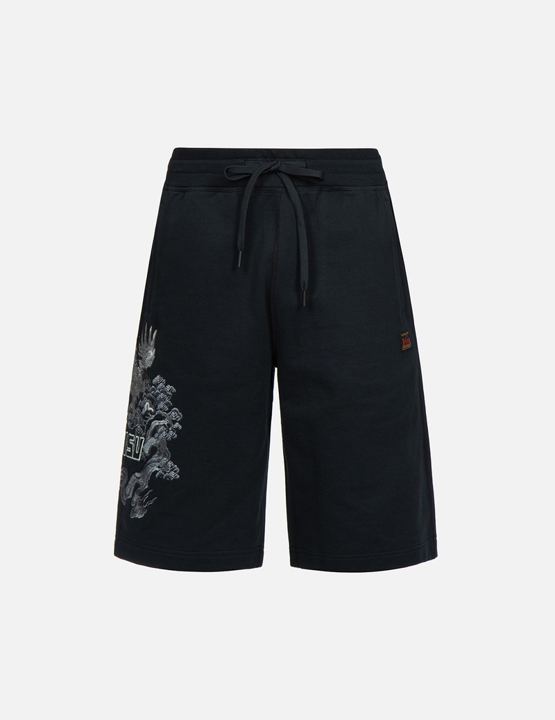 EAGLE AND PINE TREE GRAPHIC EMBROIDERY SWEAT SHORTS 2