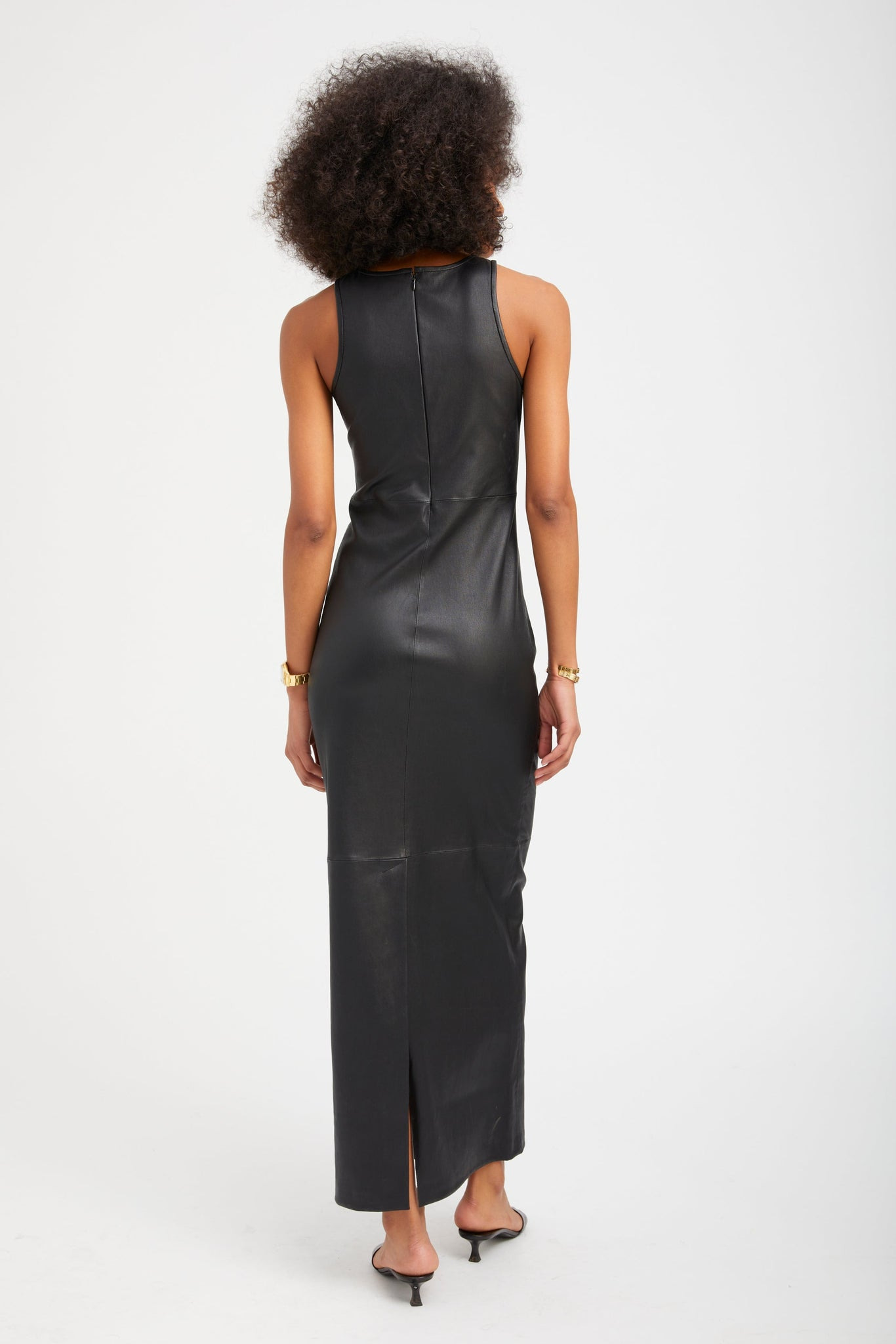 BLACK LEATHER AUDREY MAXI DRESS - 5