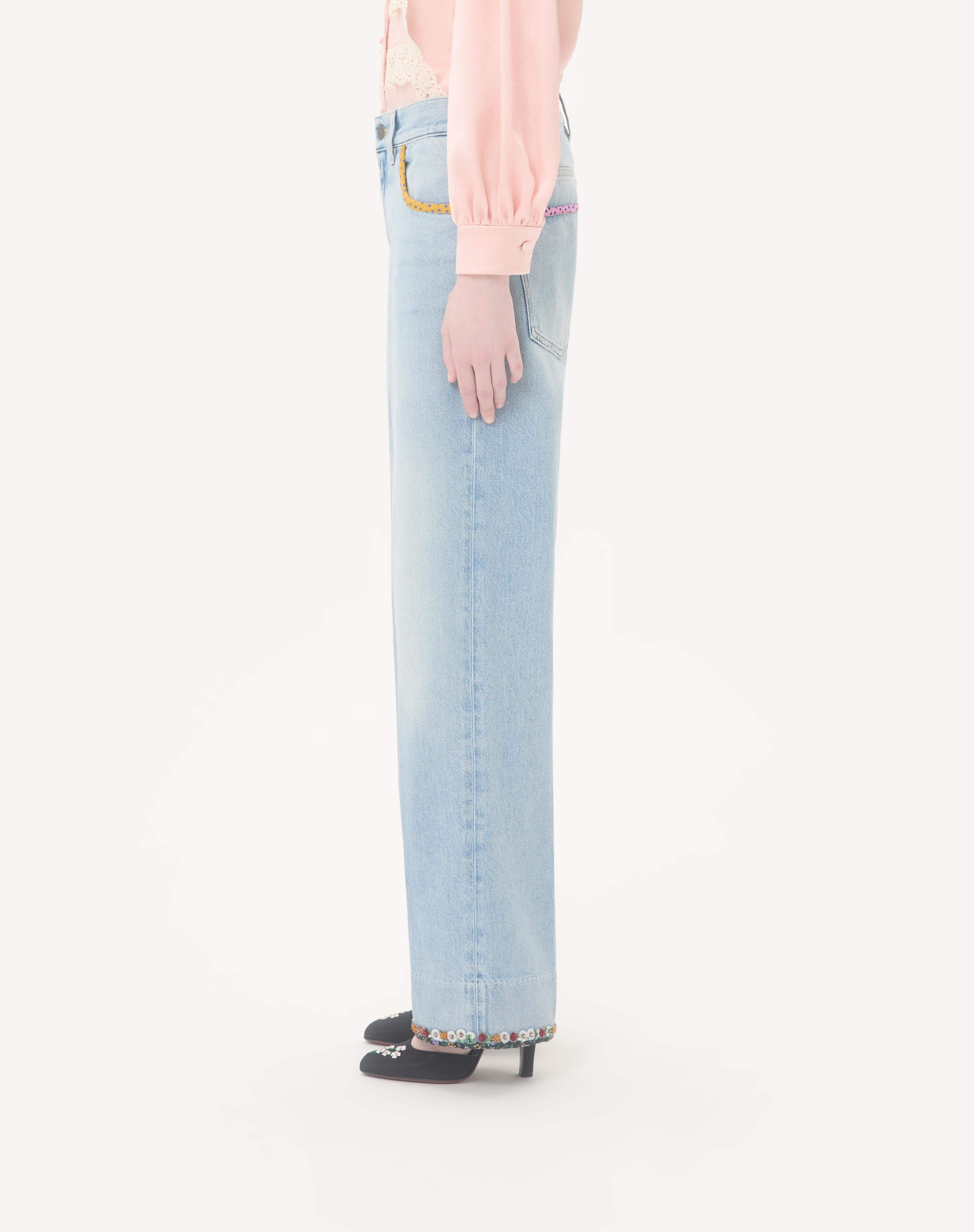 EMBROIDERED DENIM PANTS - 4