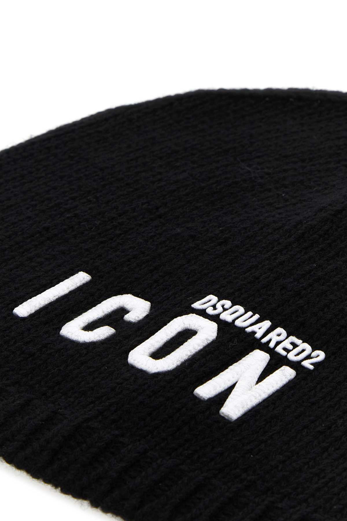 Dsquared Women Black Wool Blend Beanie Hat - 3